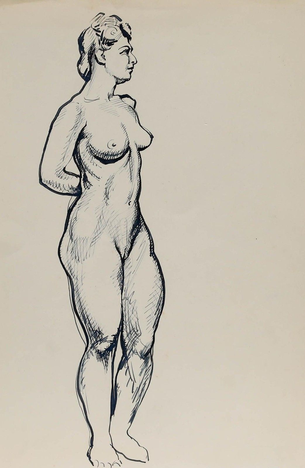 William Greengrass (1896 1970) Mid 20th Century Ink Drawing, Standing Nude photo furniture