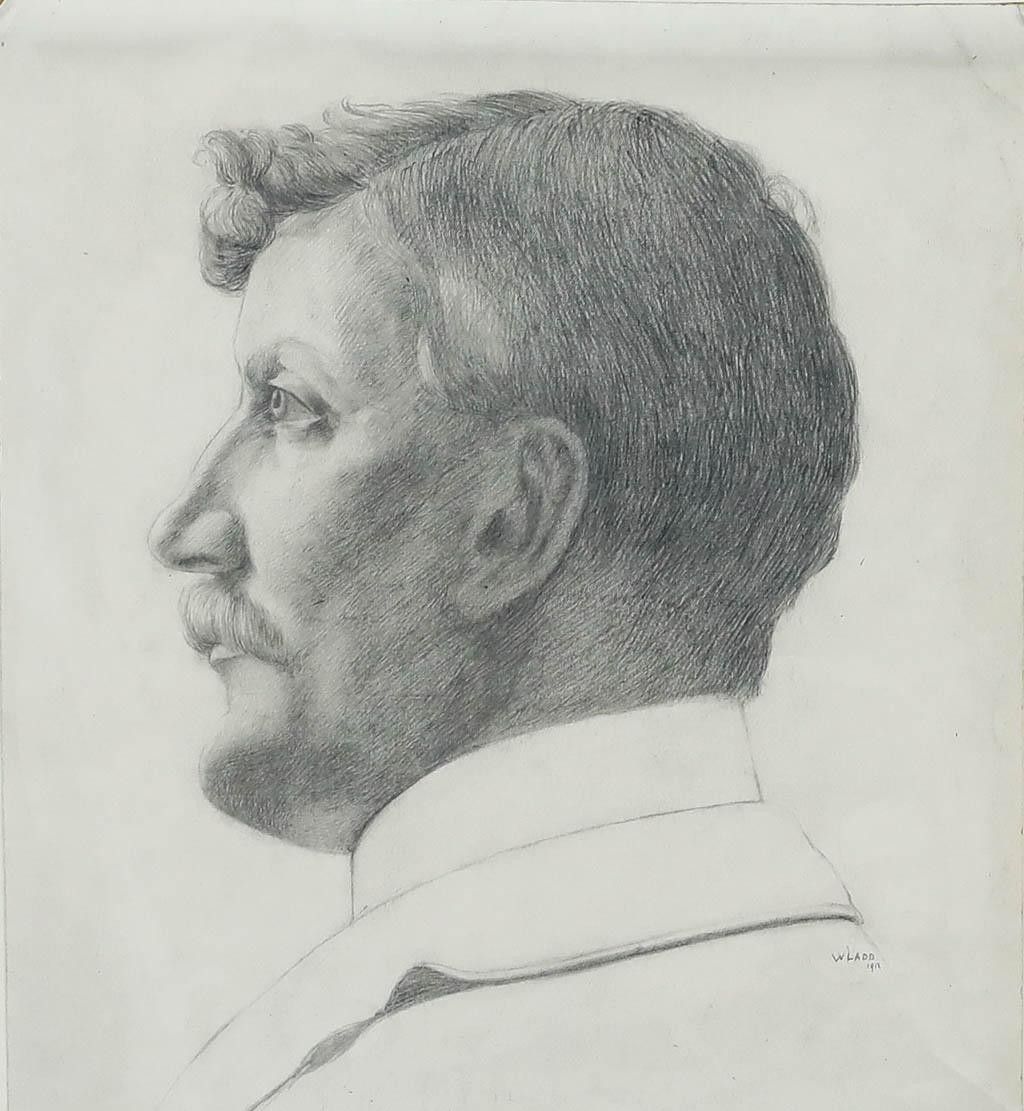 William Henry Ladd 1912 Graphite Drawing, Portrait Of A Gentleman In Profile photo furniture