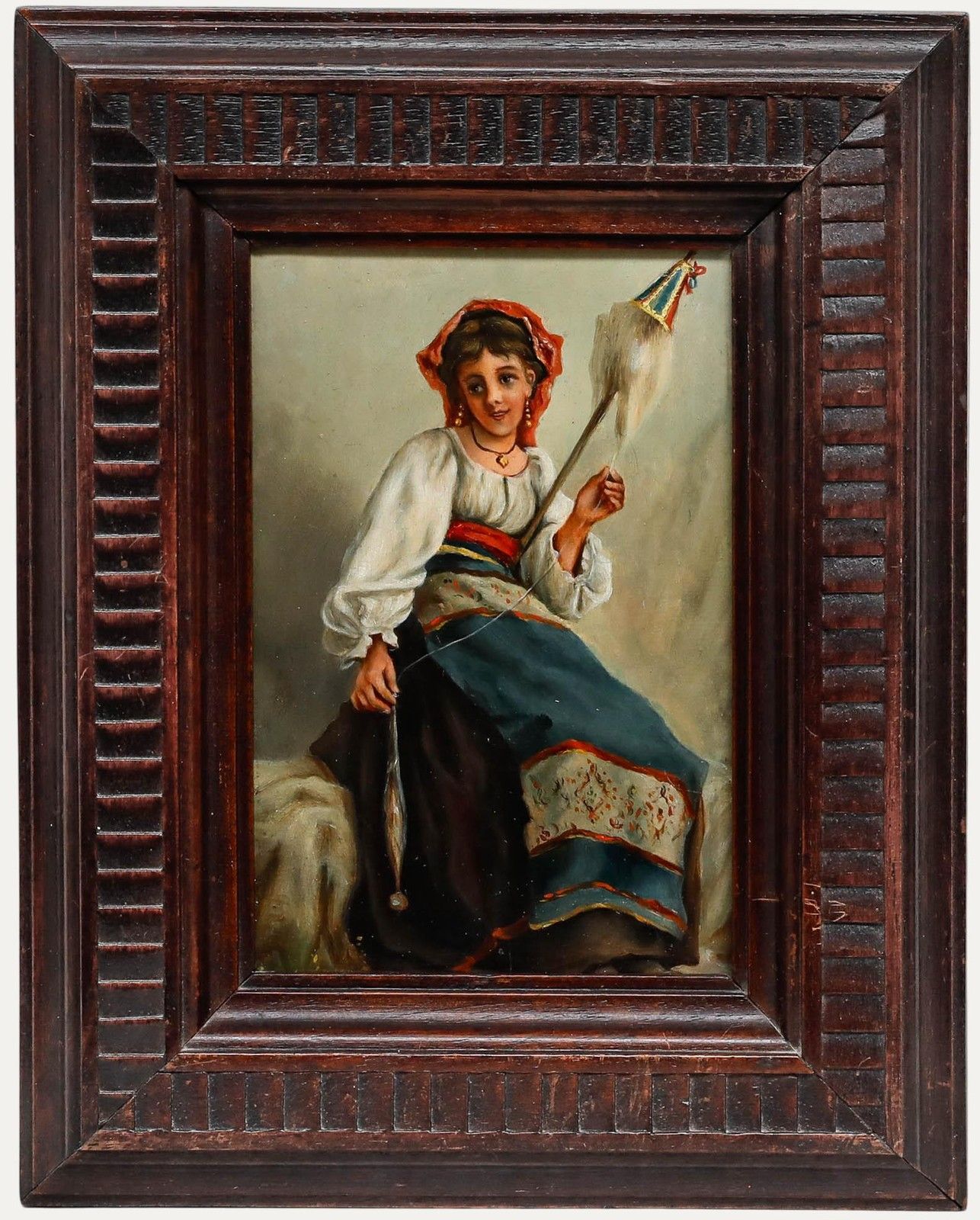 Italian School Late 19th Century Oil La Fileuse