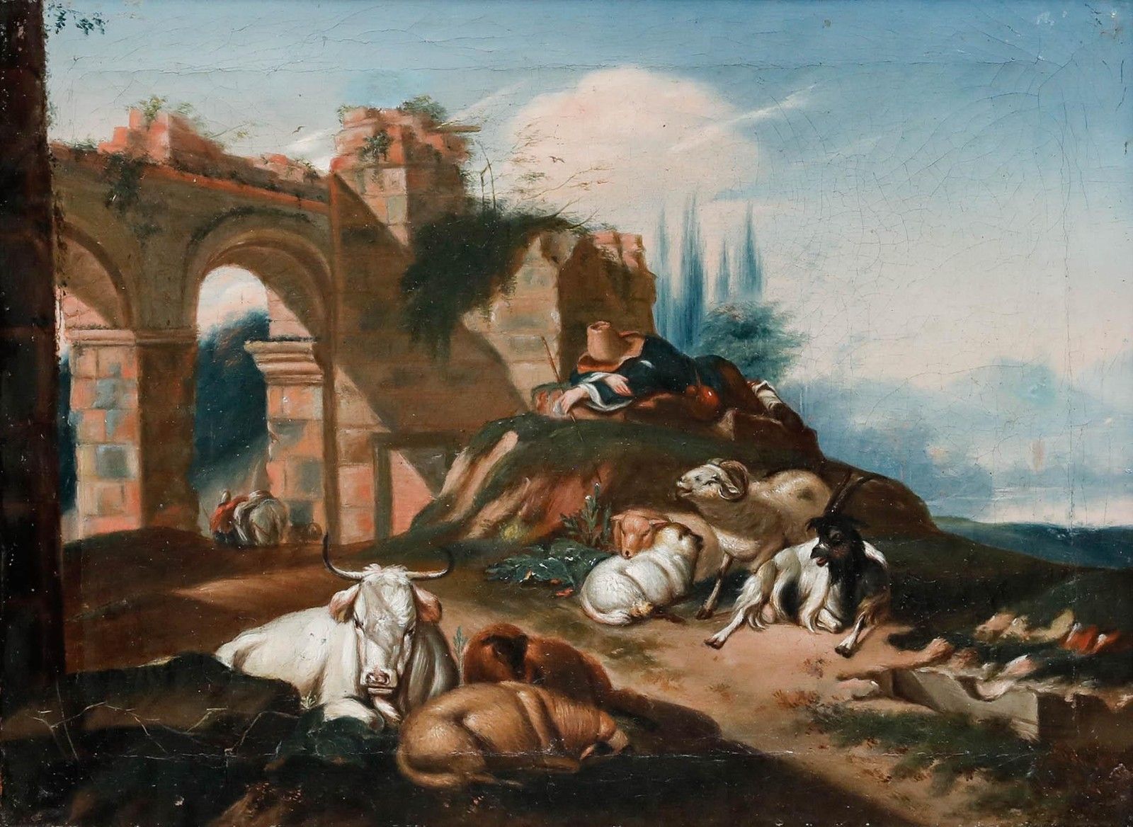 Italian School C.1800 Oil The Sleeping Shepherd photo furniture