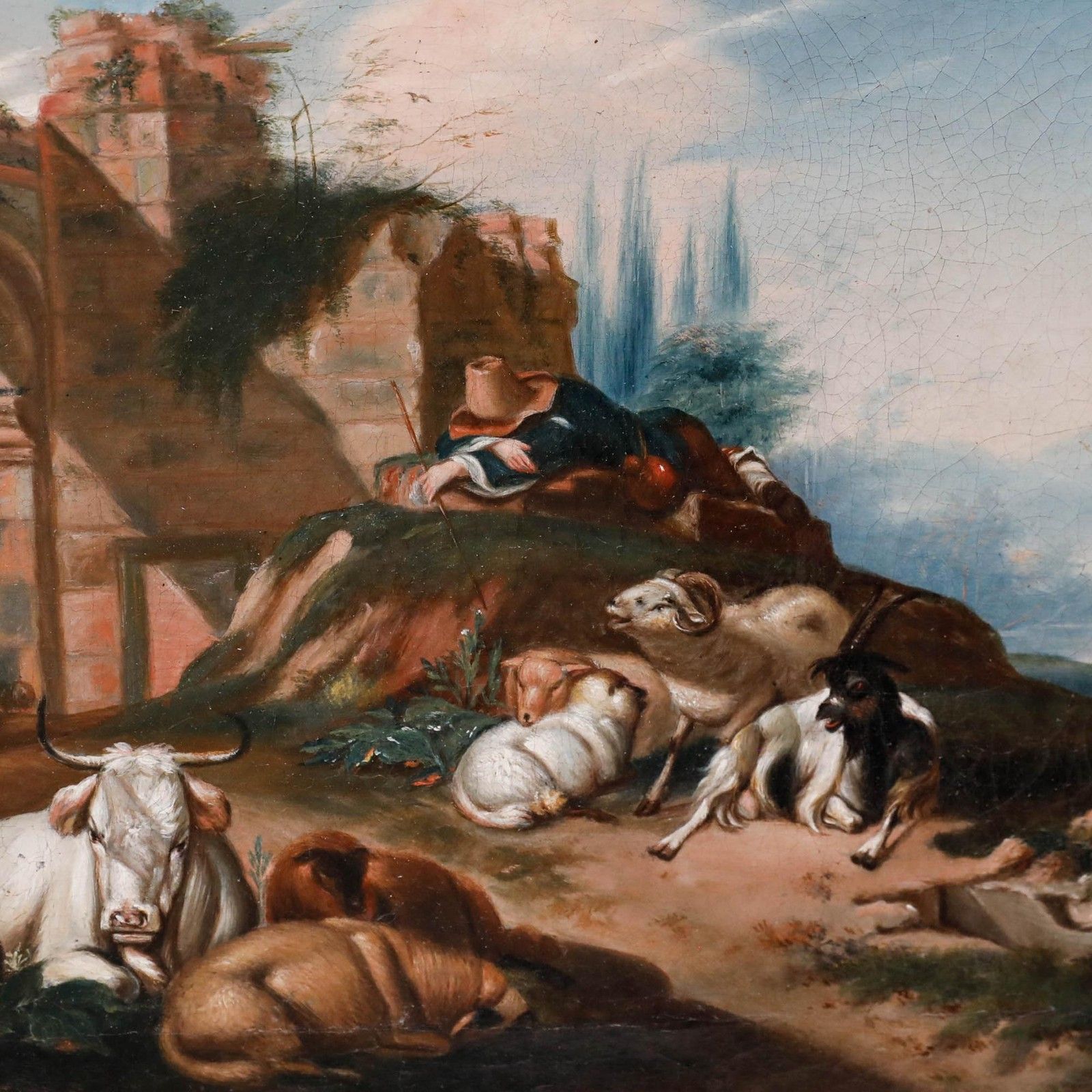 Italian School C.1800 Oil The Sleeping Shepherd photo 550.0