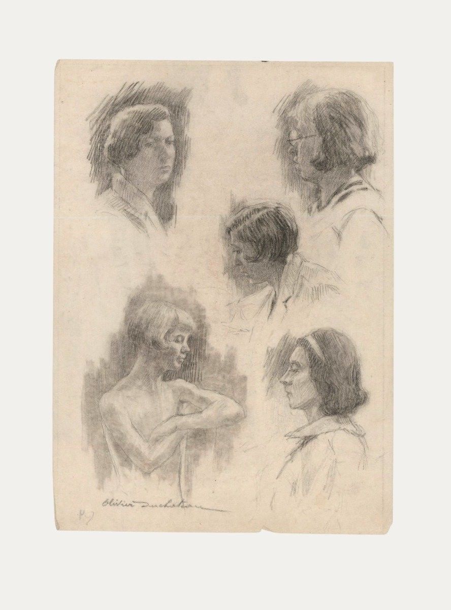 Olivier Duchateau (1876 1939) Early 20th Century Graphite, Heady Studies