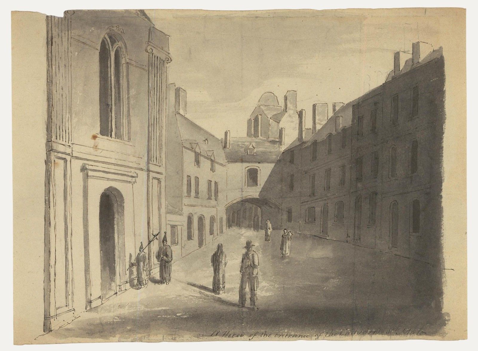 19th Century Watercolour Entrance On Cathedral, St Malo