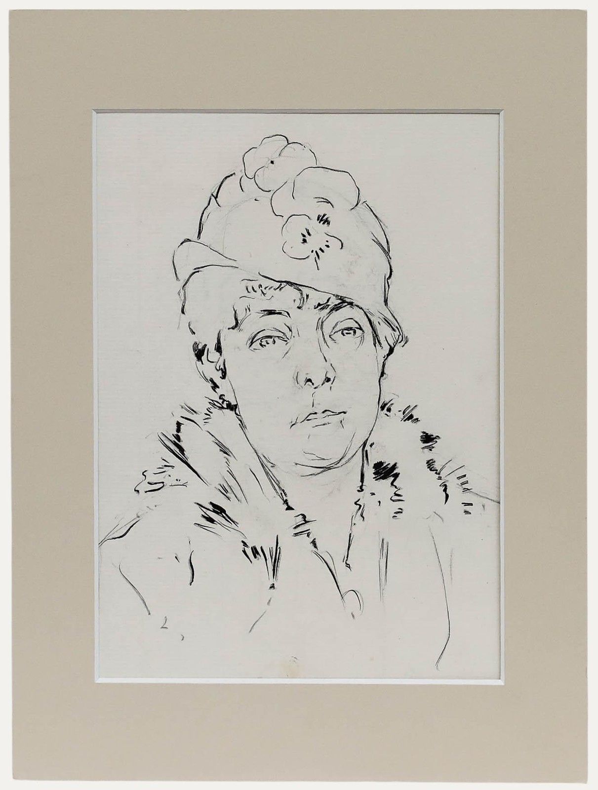 Belgian School Early 20th Century Pen And Ink Drawing Woman In A Fur Coat