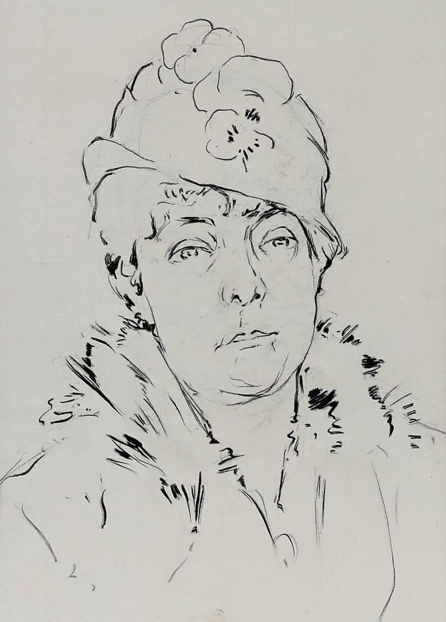Belgian School Early 20th Century Pen And Ink Drawing Woman In A Fur Coat photo furniture