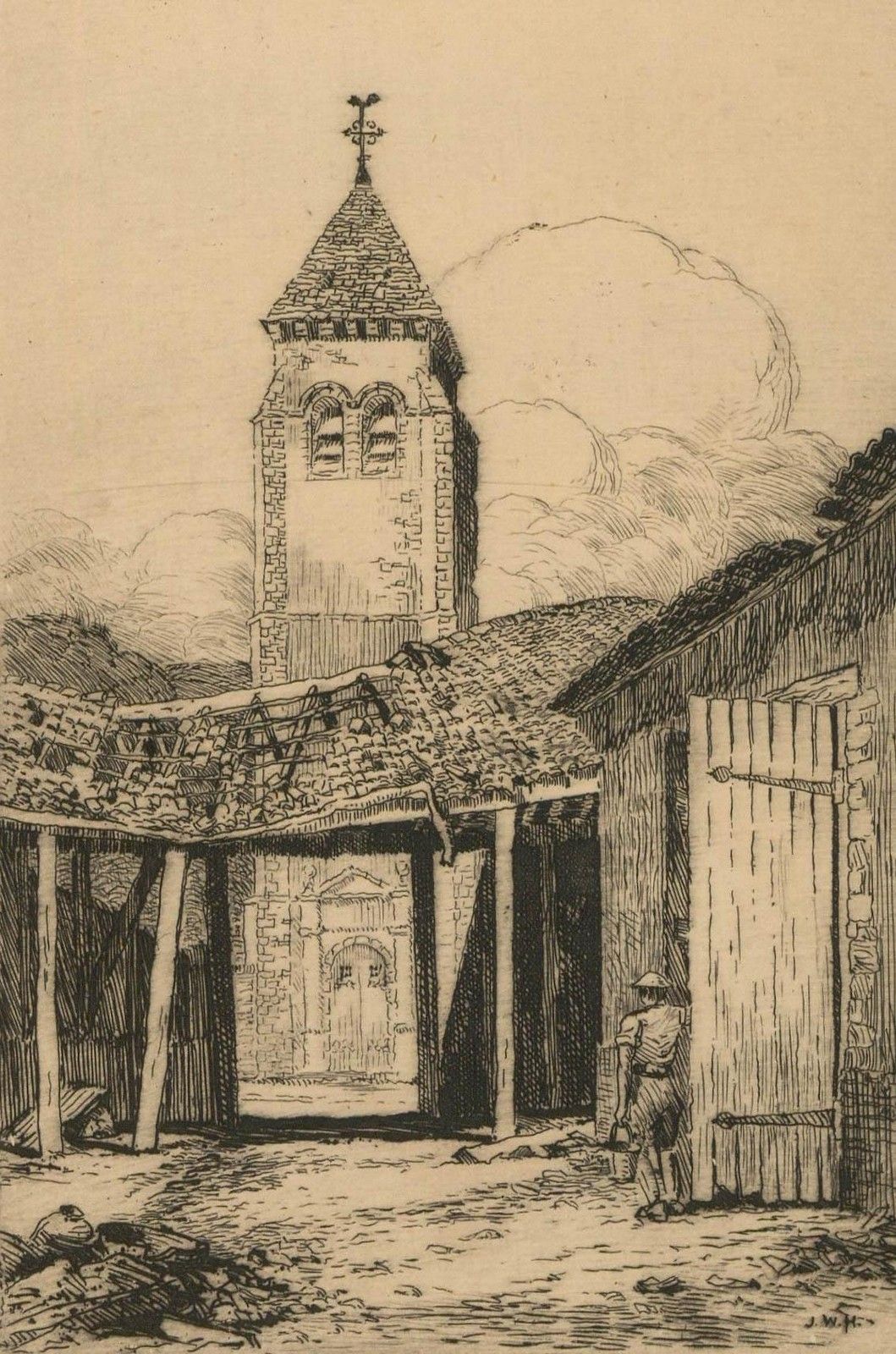 J. William Hepburn (1881 1961) Early 20th Century Etching, Sailly Au Bois photo furniture