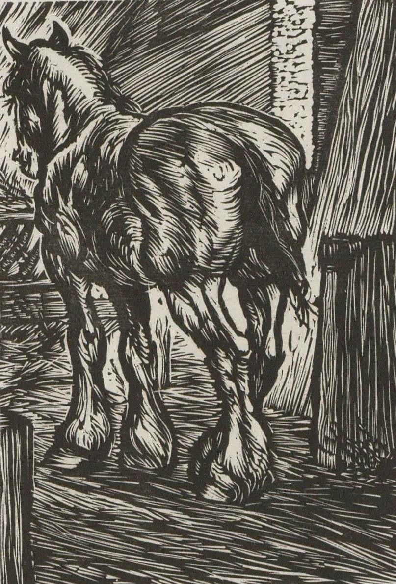Anton Lock (1893 1971) Early 20th Century Woodcut, In The Stable photo furniture