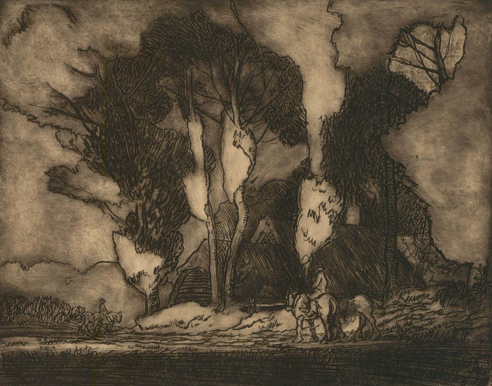 Anton Lock (1893 1971) Early 20th Century Etching, A Ride In The Country photo furniture
