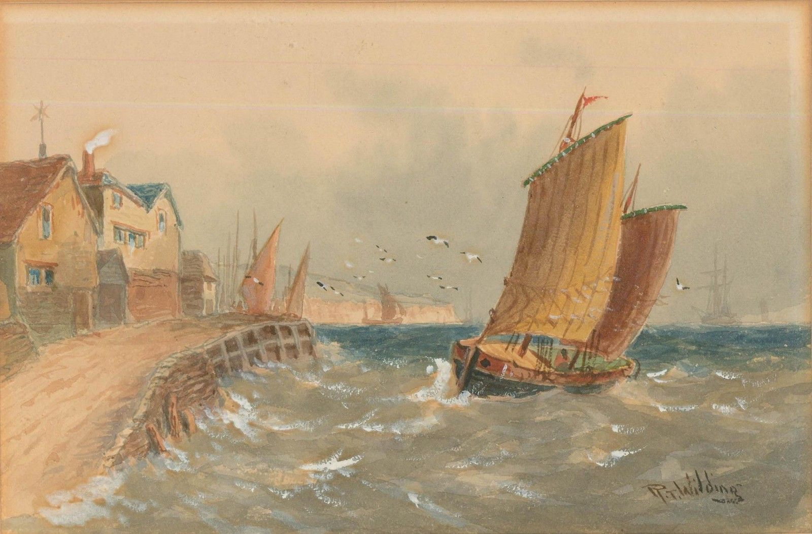 R. T. Wilding Early 20th Century Watercolour, Stonehaven, Aberdeenshire photo furniture