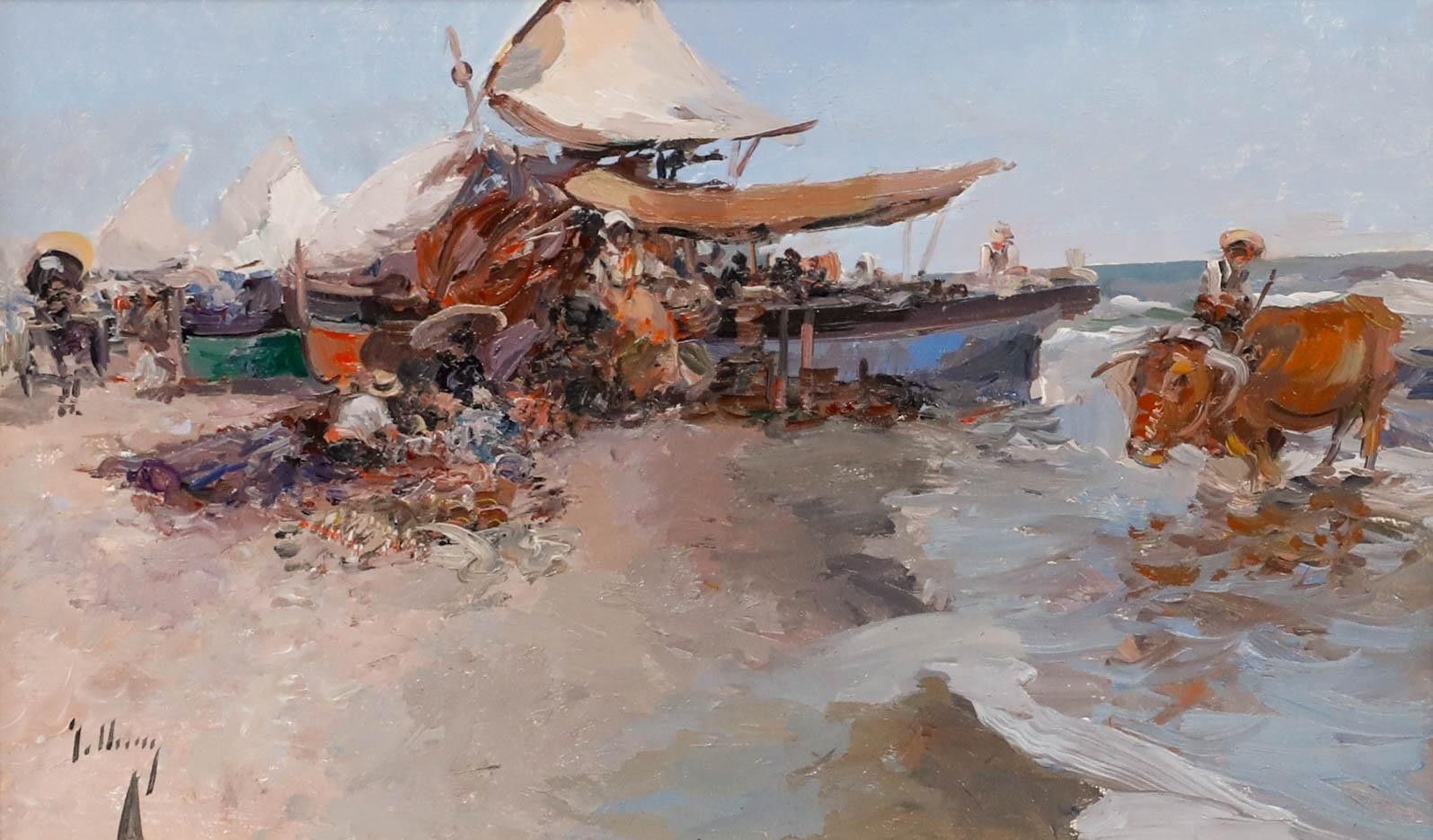 Jose Checa Galindo (B.1950) Contemporary Oil, Fisherman photo furniture