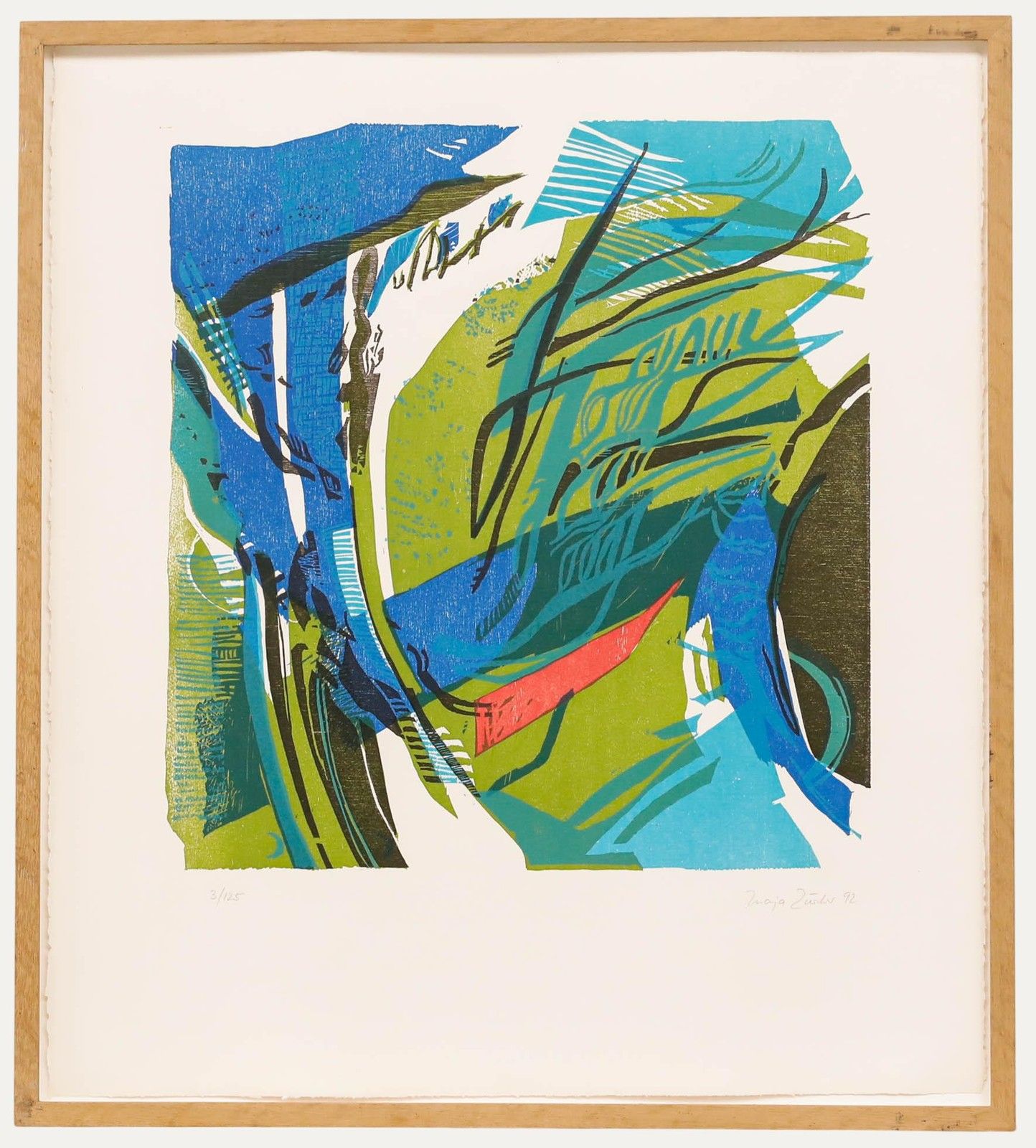 Maja Zürcher (1945 1997) Framed Contemporary Woodcut, Sinuous River