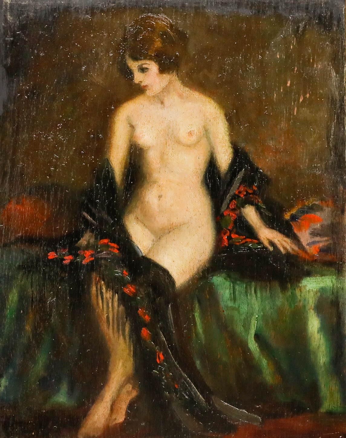 Early 20th Century Oil Lady With Lace Shawl photo furniture