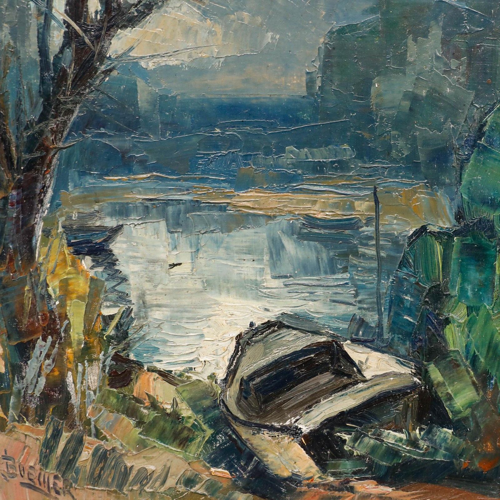 Framed Mid 20th Century Oil Banks Of The Loire photo Art