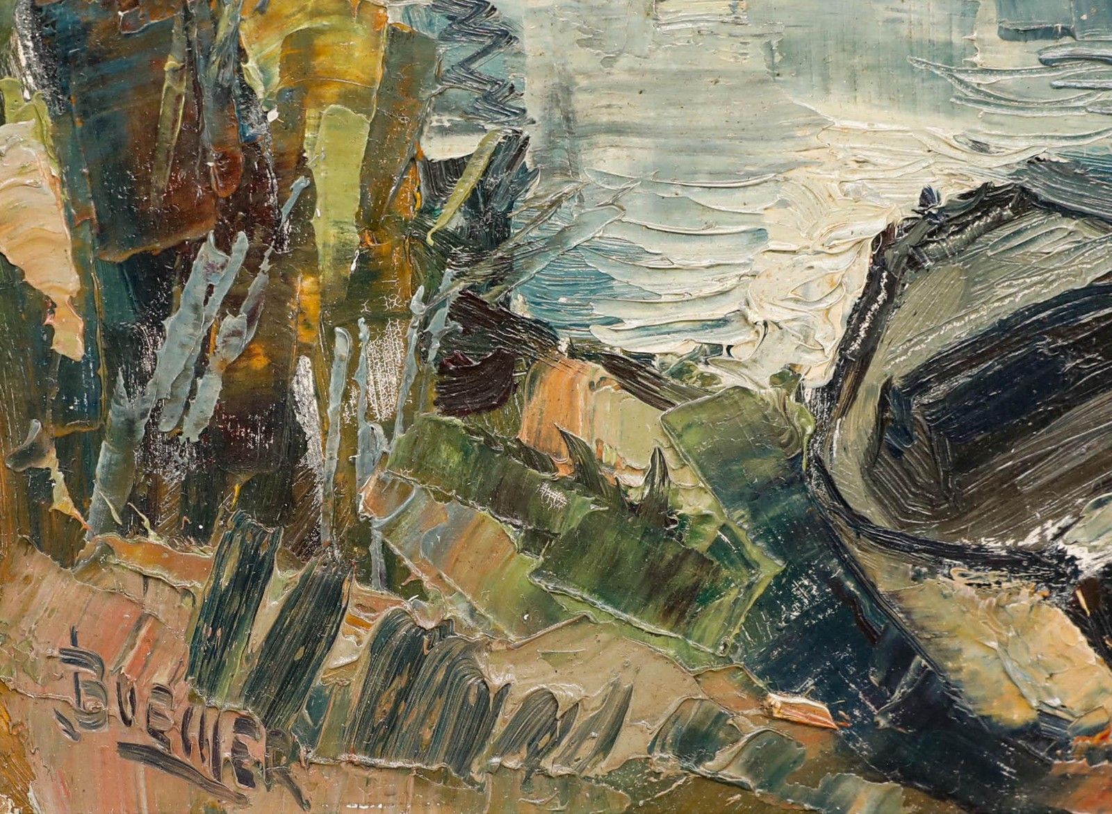 Framed Mid 20th Century Oil Banks Of The Loire photo vinterior
