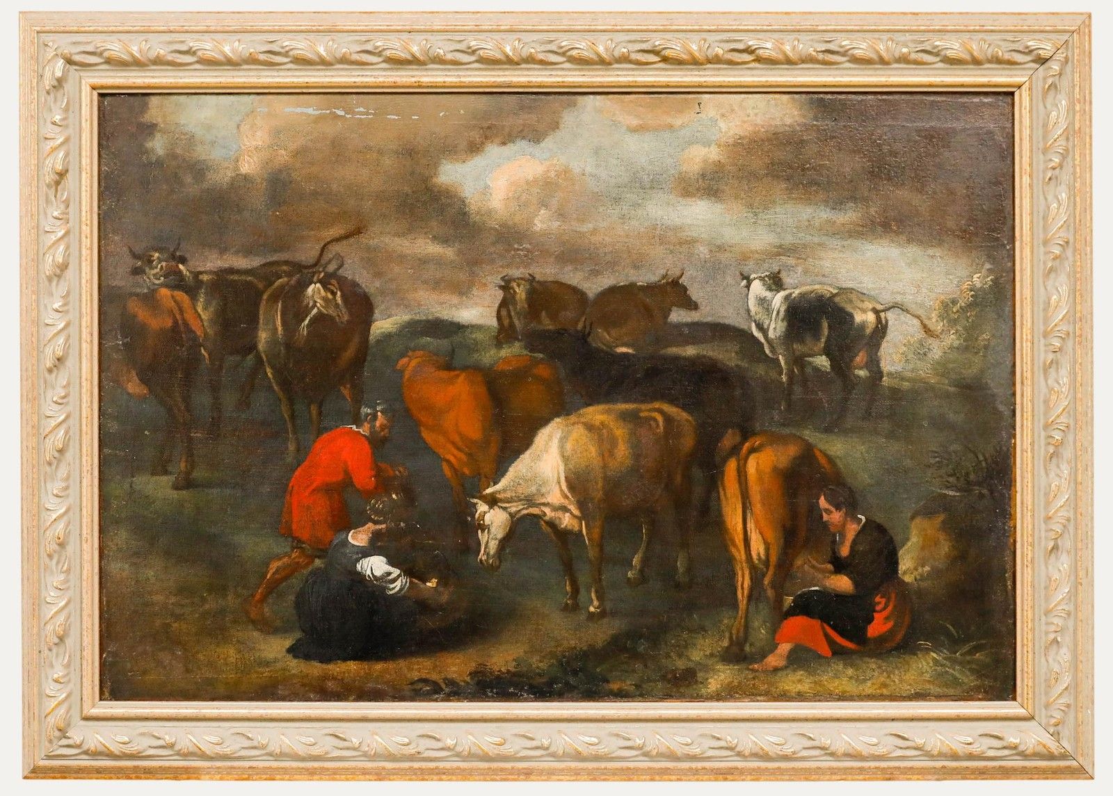 Manner Of Karel Dujardin (1626 1678) 19th Century Oil, Milkmaids And Cattle
