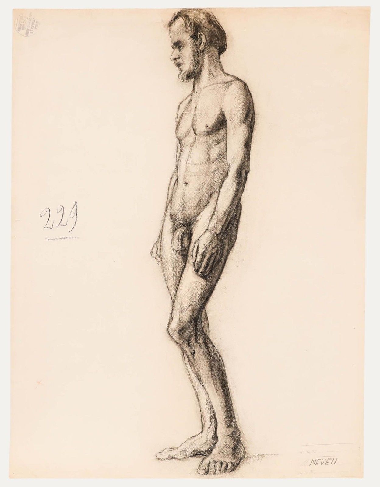 Pierre Neveu (B.1929) Mid 20th Century Graphite Drawing, Male Life Study