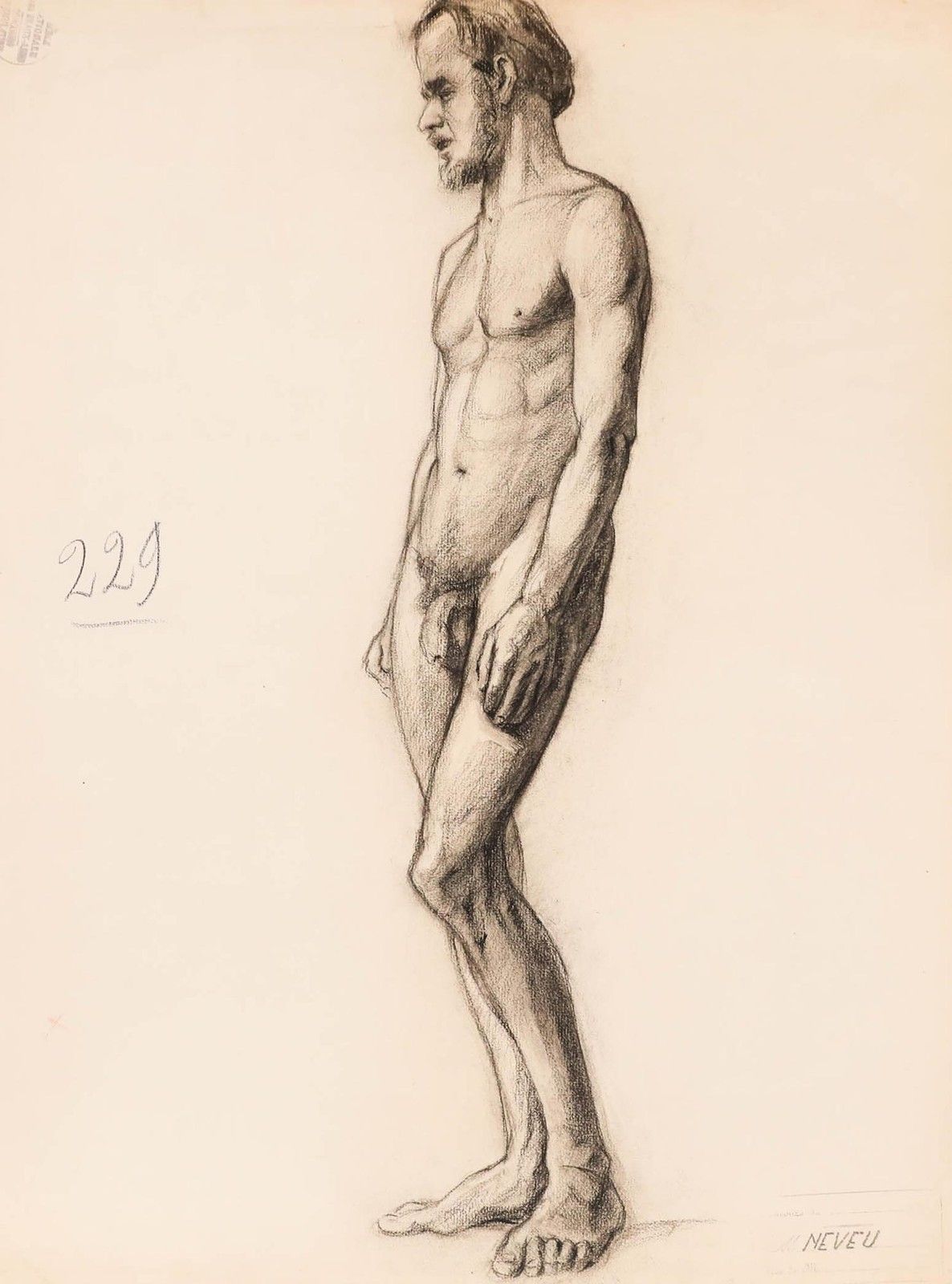 Pierre Neveu (B.1929) Mid 20th Century Graphite Drawing, Male Life Study photo furniture