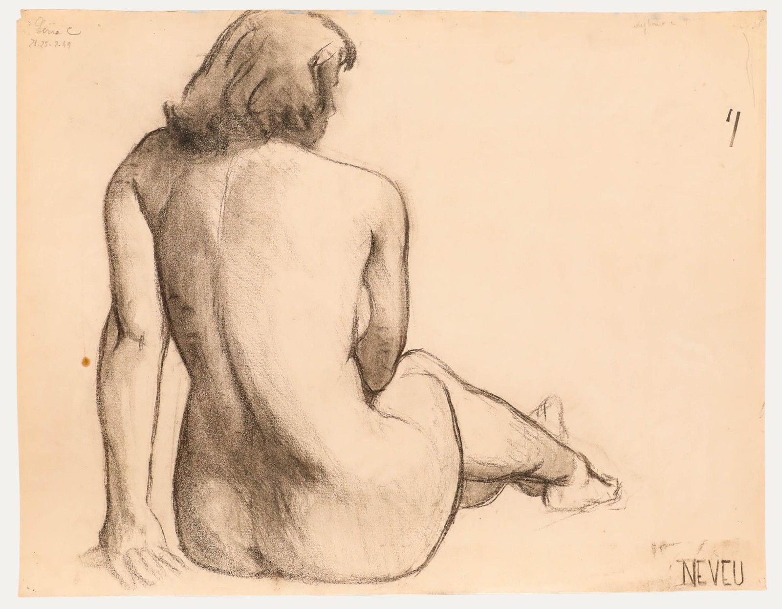 Pierre Neveu (B.1929) 1949 Charcoal Drawing, Study Of A Lady
