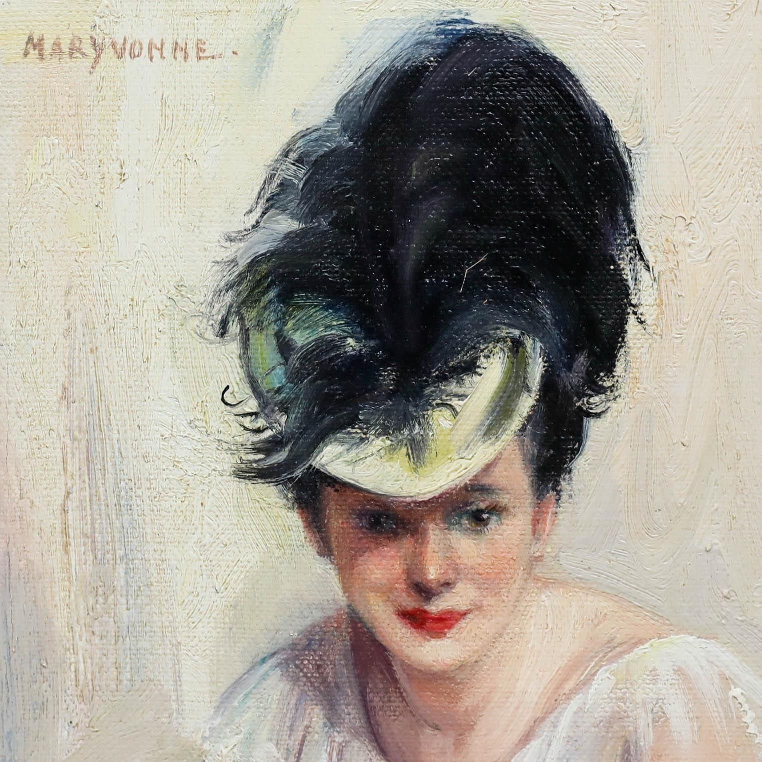 Maryvonne Van De Velde (1896 1954) Oil, Portrait D'elegante Au Chapeau photo vinterior