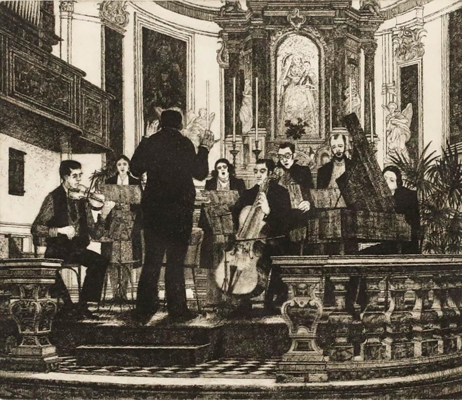 Wilfred Fairclough (1907 1996) 1995 Etching, The Concert photo furniture