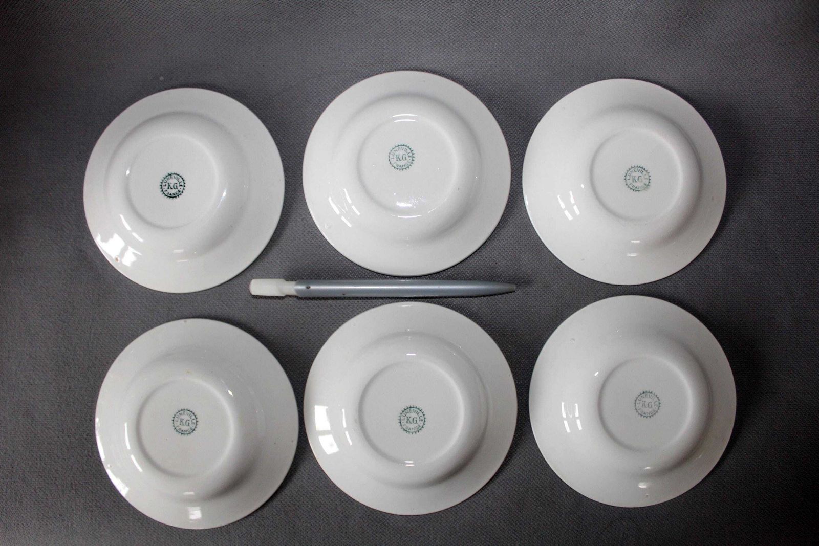 Set Of 6 Vintage French Schweppes Small Dish Indian Tonic, K & G Luneville France, Advertising, Bistro, Blue And White Willow Pattern photo vintage