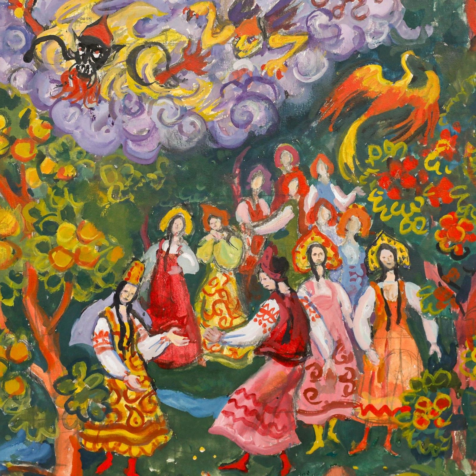 Helen Steinthal (1911 1991) 20th Century Gouache, Battle With The Phoenix photo Art