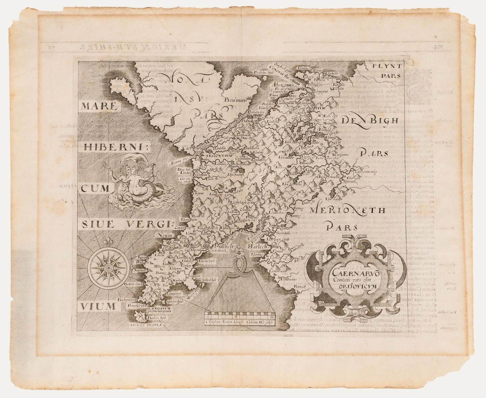 After William Hole 18th Century Engraving, Map Of Caernarvonshire, Wales