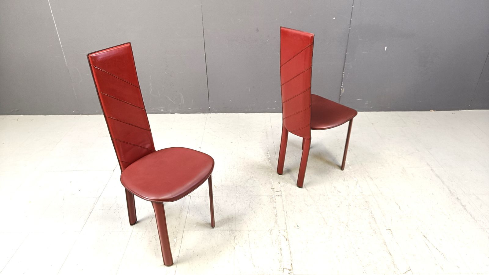 Set Of 6 Italian Dark Red Leather Dining Chairs, 1980s photo vinterior