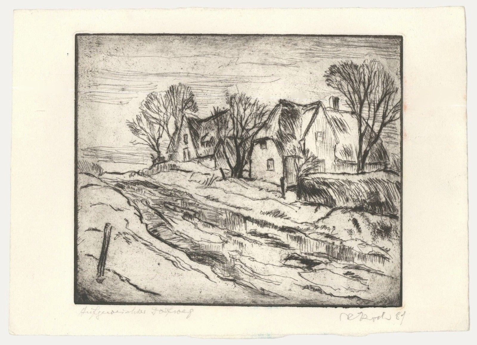 Rudolf Koch (1902 1985) 1989 Etching, Cottages On A Winter Day