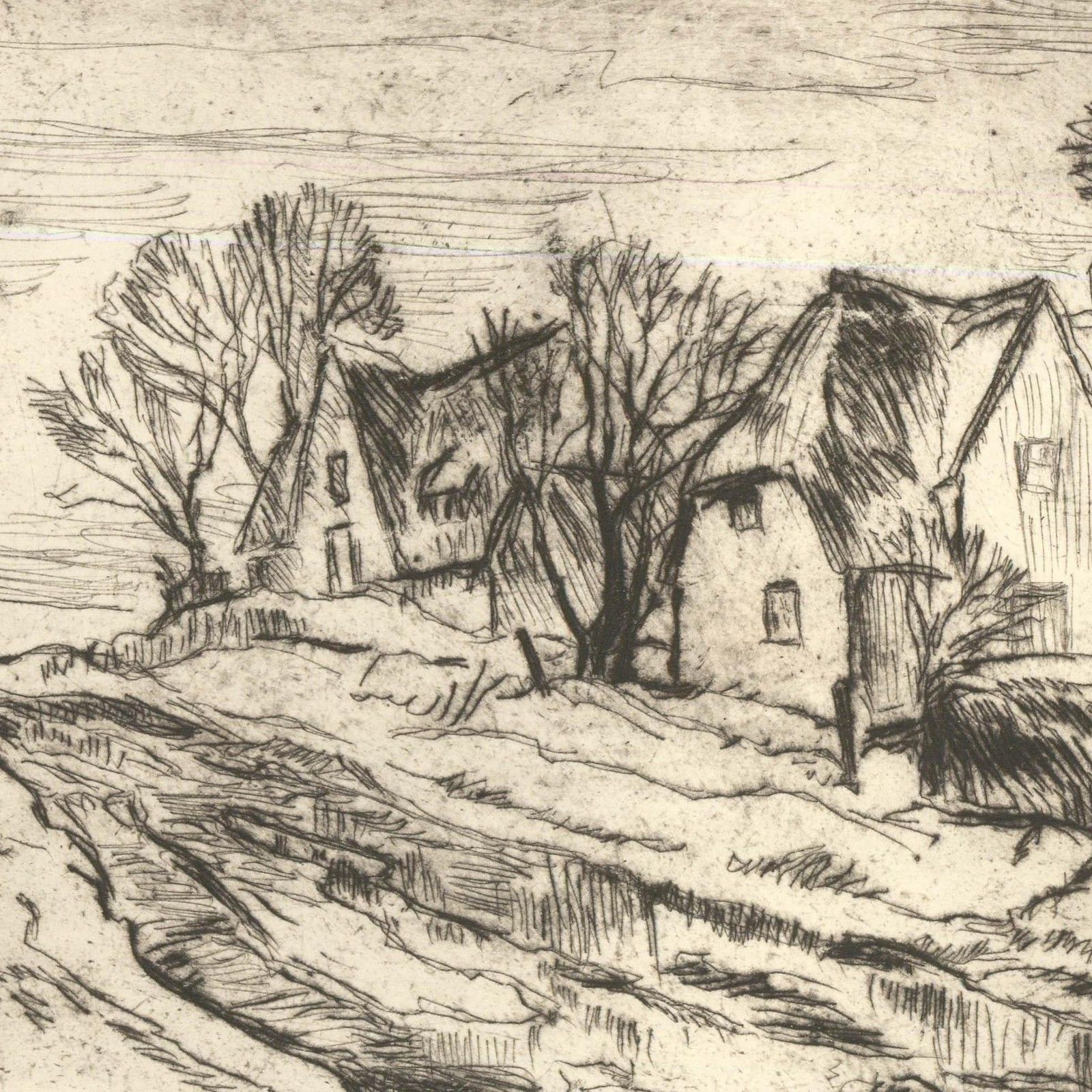 Rudolf Koch (1902 1985) 1989 Etching, Cottages On A Winter Day photo Art