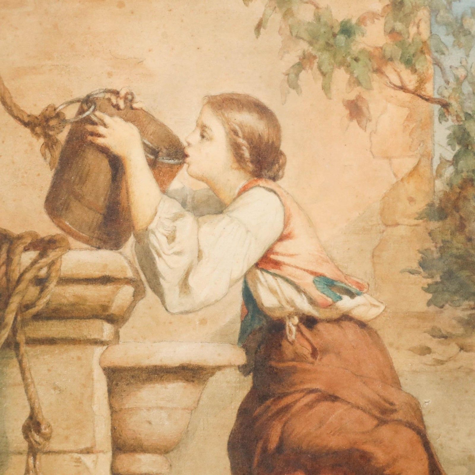 Theophile Adolphe Midy (B.1821) Late 19th Century Watercolour Girl Drinking photo Art