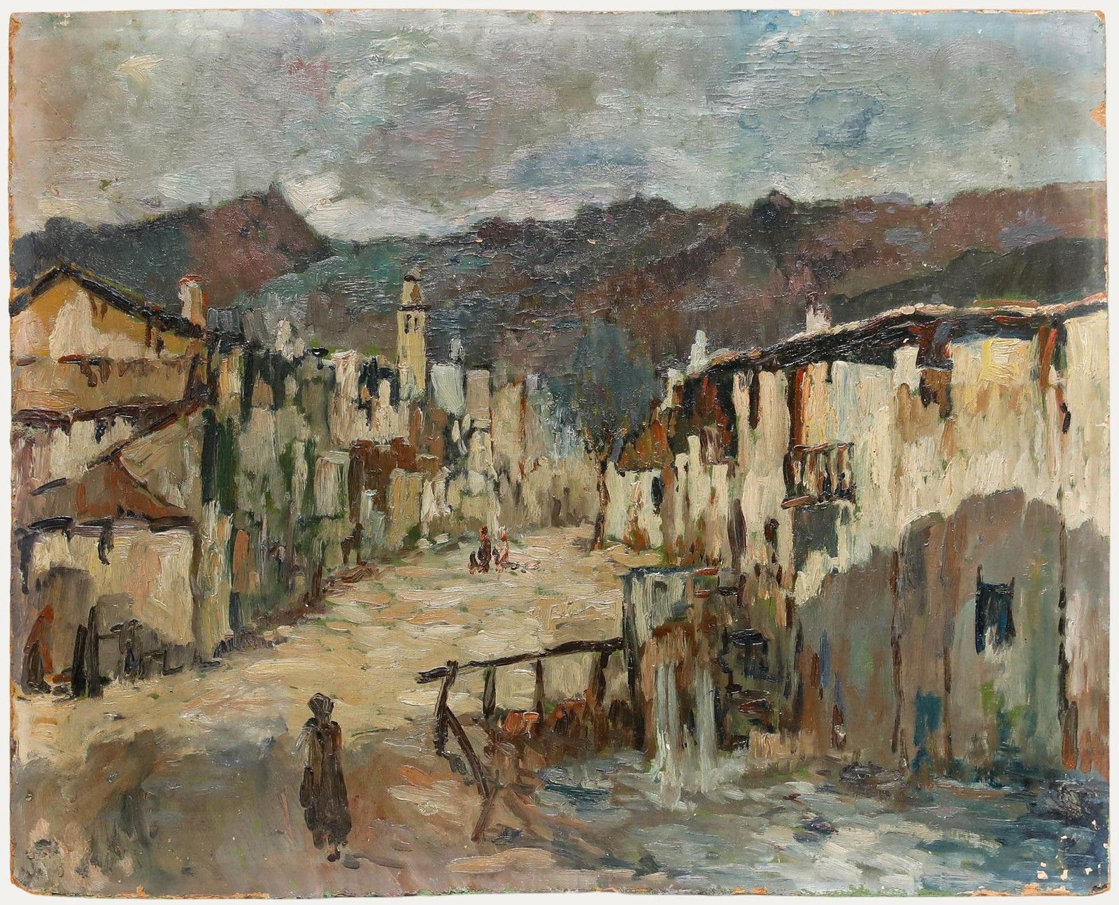 Early 20th Century Oil An Overcast Street