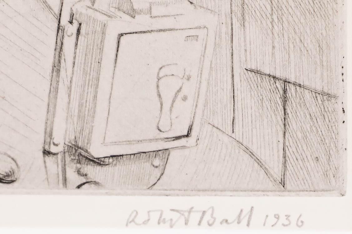 Robert Ball (1918 2008) 1936 Etching, Mr Everitt, Birmingham Tram Conductor photo vinterior