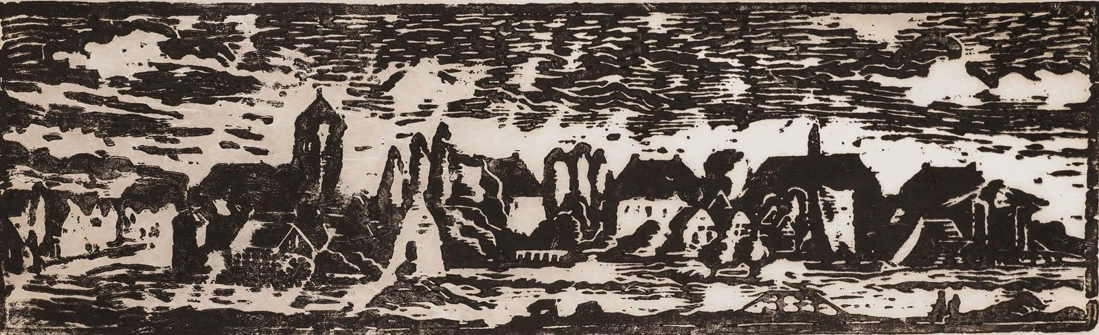 M. Karstens 20th Century Woodcut, German Townscape photo furniture