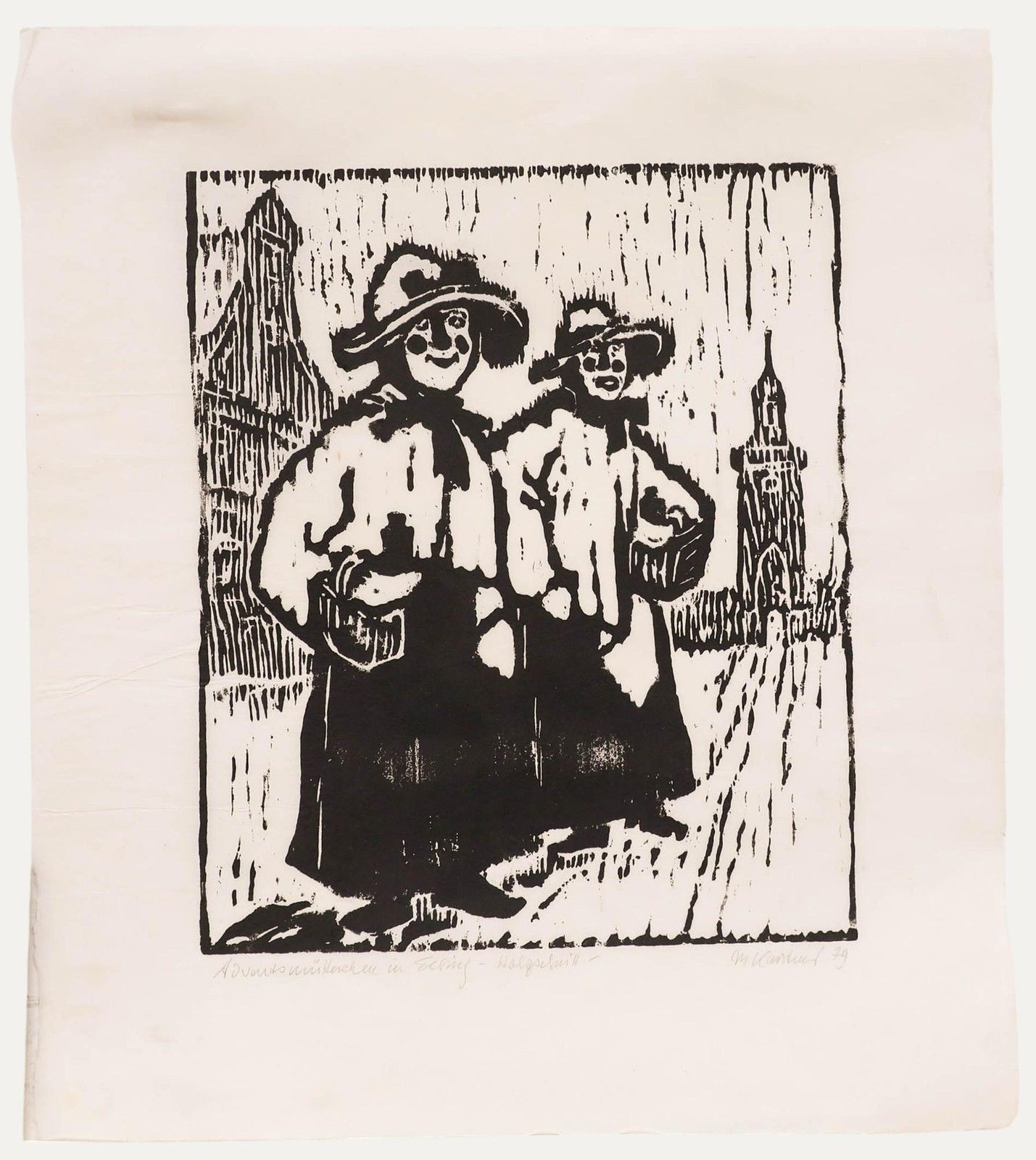 M. Karstens 20th Century Woodcut, Advent Winter In Eching
