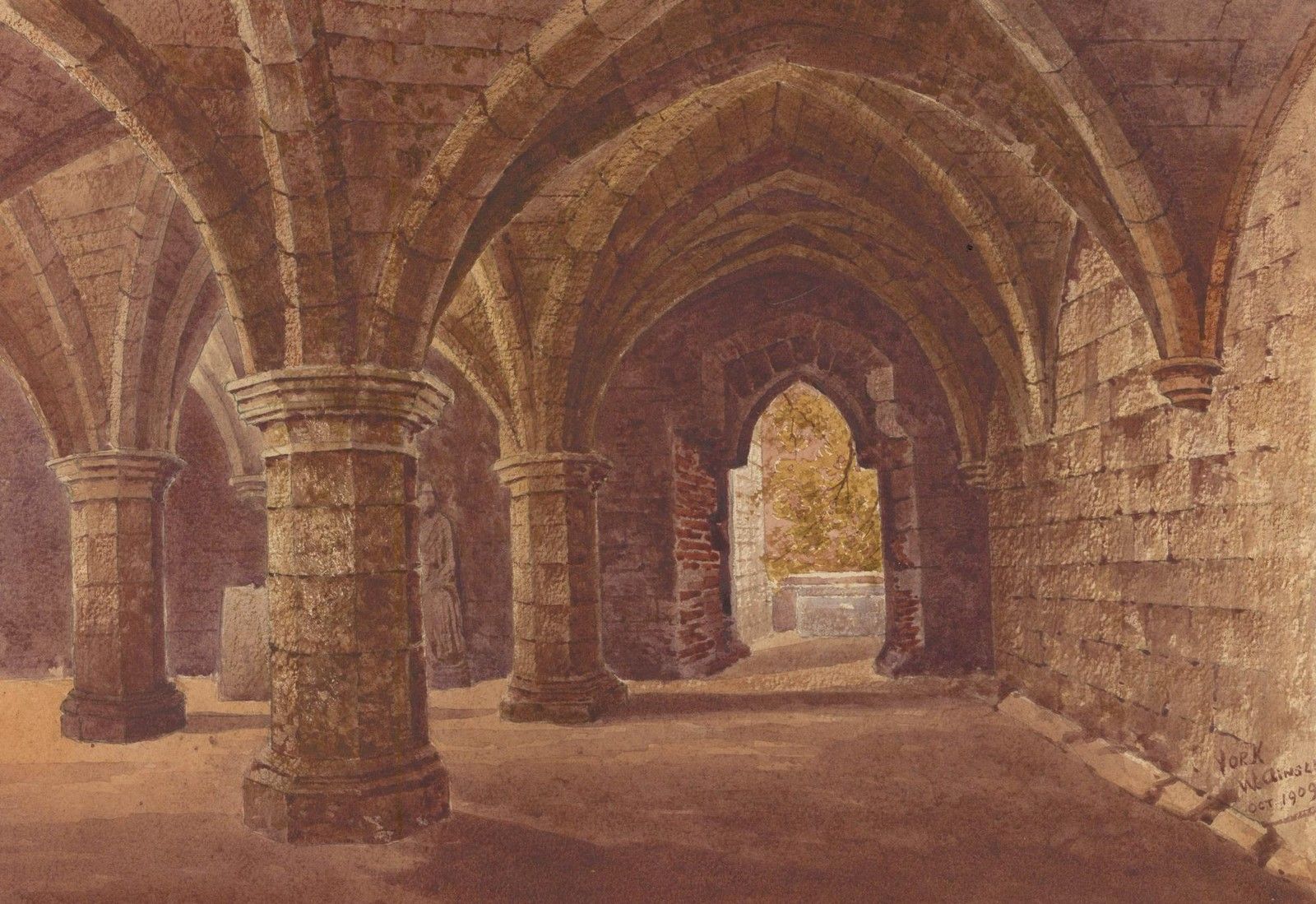 W. Ainsley 1909 Watercolour, St Leonard's Hospital, York photo furniture