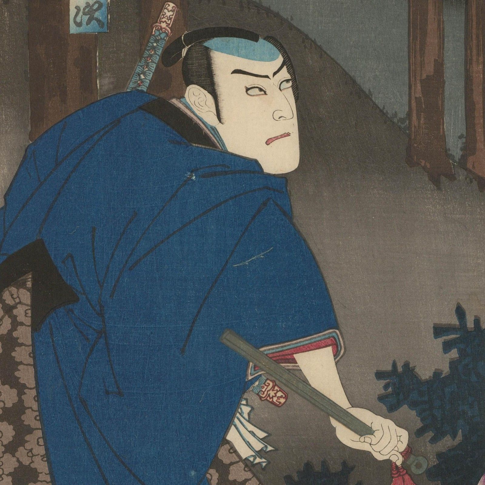Toyohara Kunichika (1835 1900) Japanese Woodblock, Kabuki Samurai III photo for sale