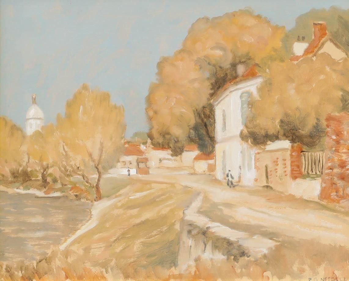Hilip Gregory Needell (1886 1974) Oil, Continental Village Scene photo furniture
