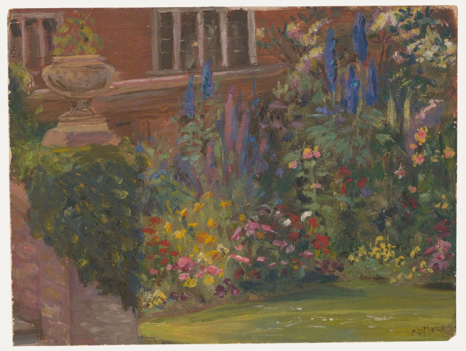 Early 20th Century Oil Garden In Bloom