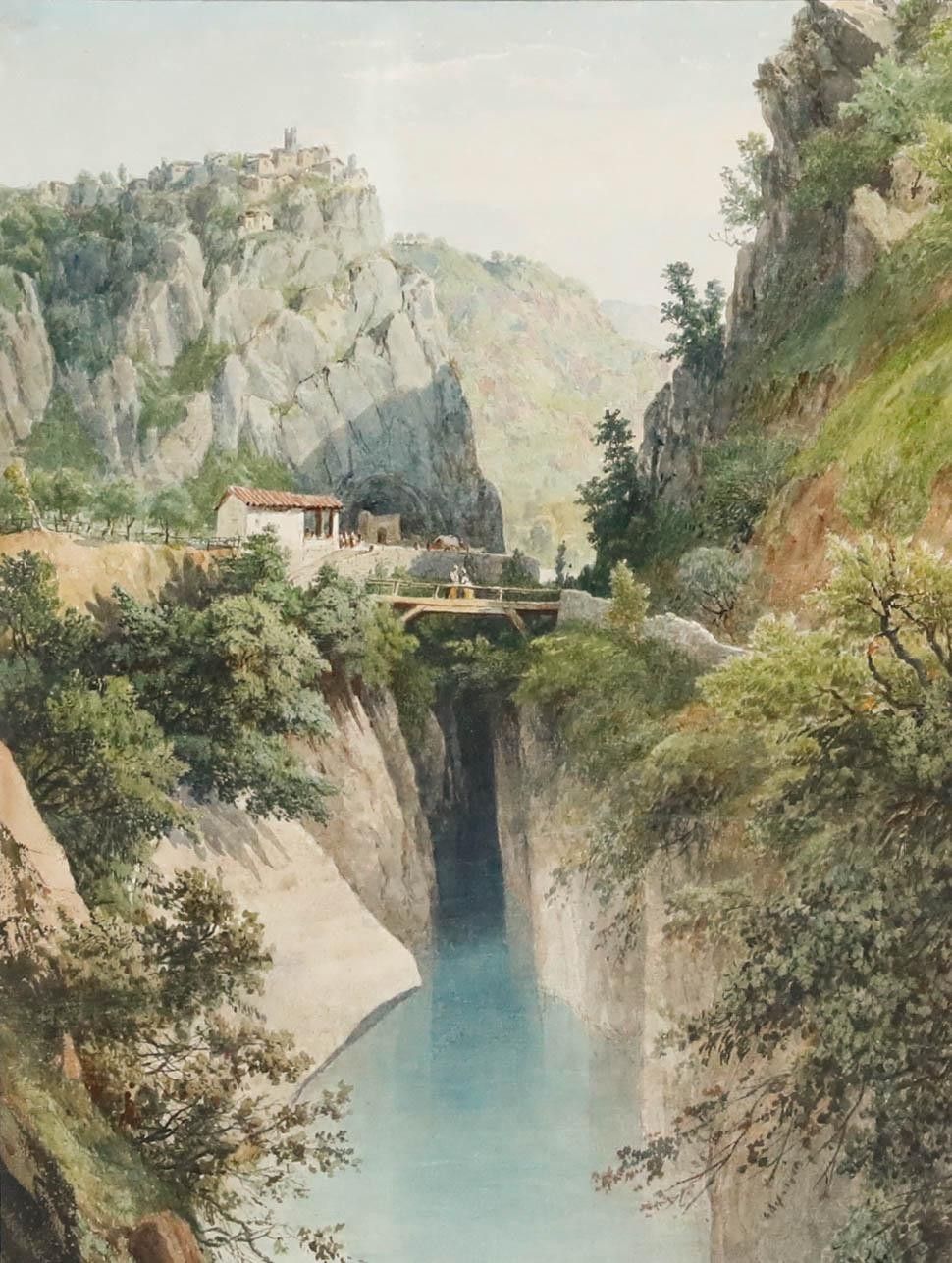 Framed Early 20th Century Watercolour View Of The Ravine photo furniture