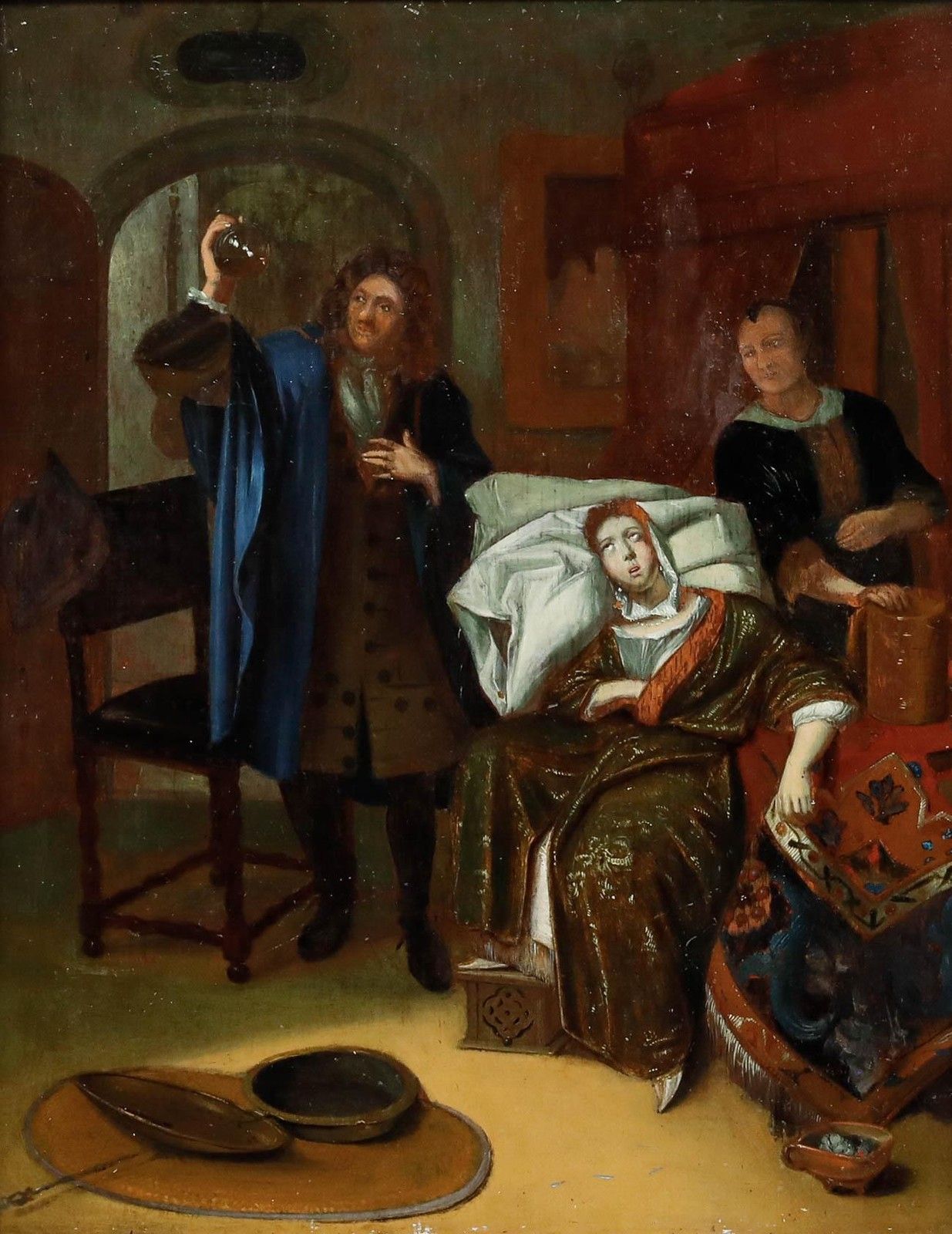 After Richard Brakenburgh (1650 1702) 19th Century Oil, The Doctor's Visit photo furniture