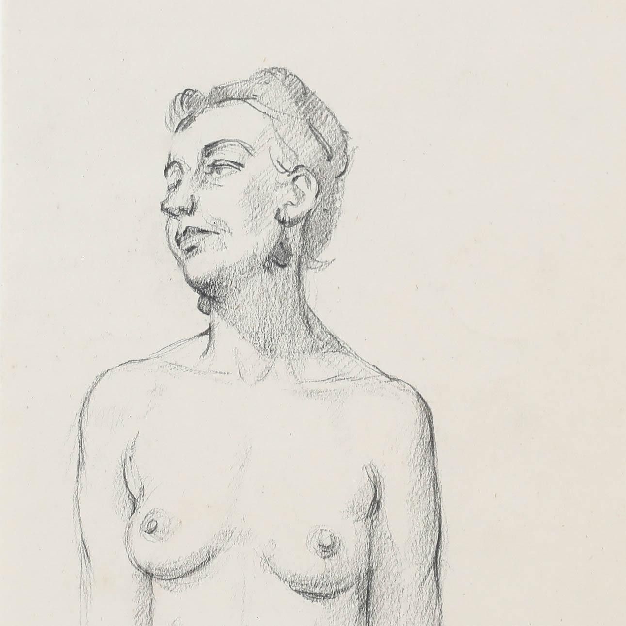 Peter Collins Arca 20th Century Graphite Drawing, Standing Nude photo Art