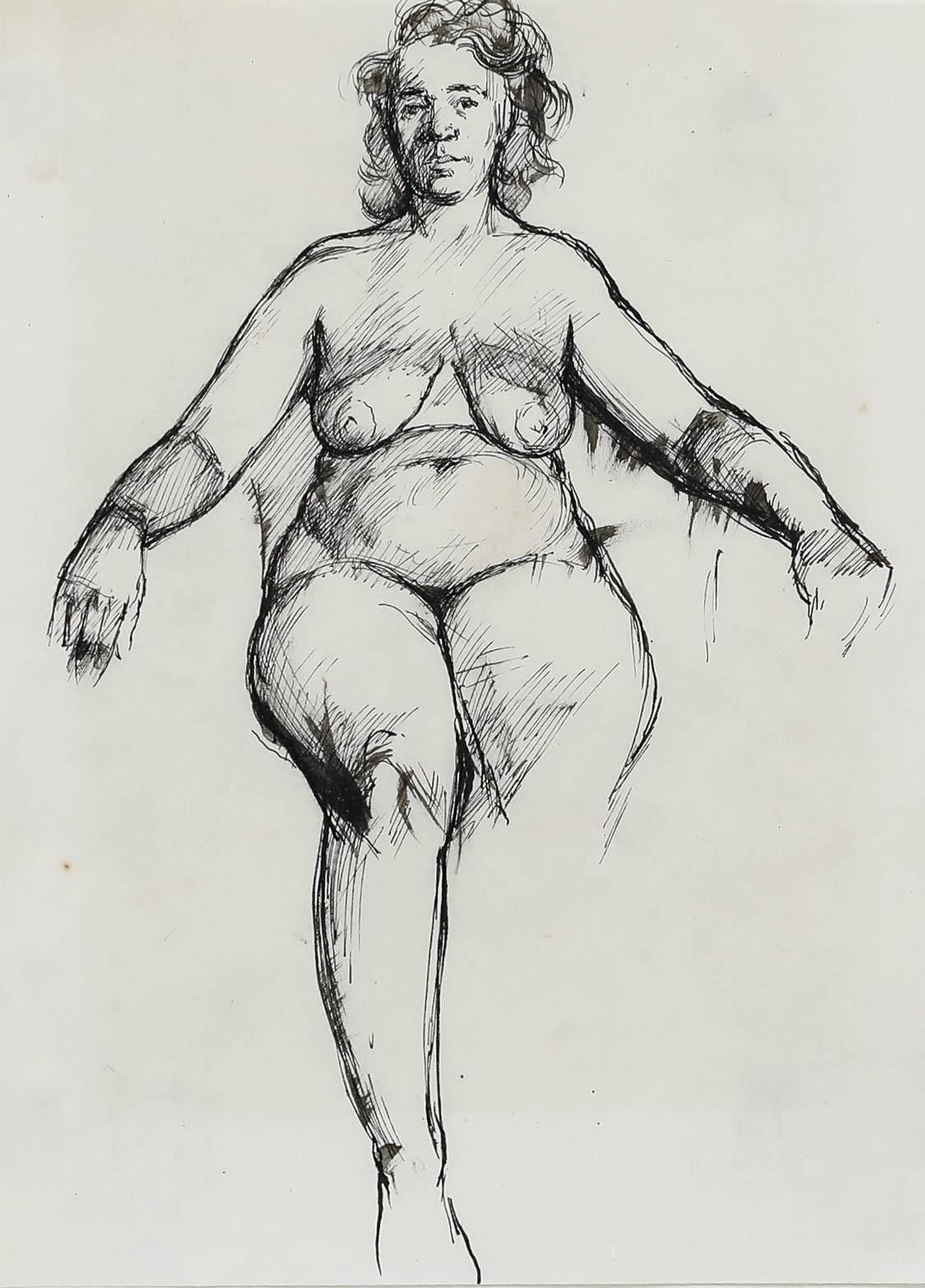 Peter Collins Arca 20th Century Pen And Ink Drawing, Monochromatic Nude photo furniture