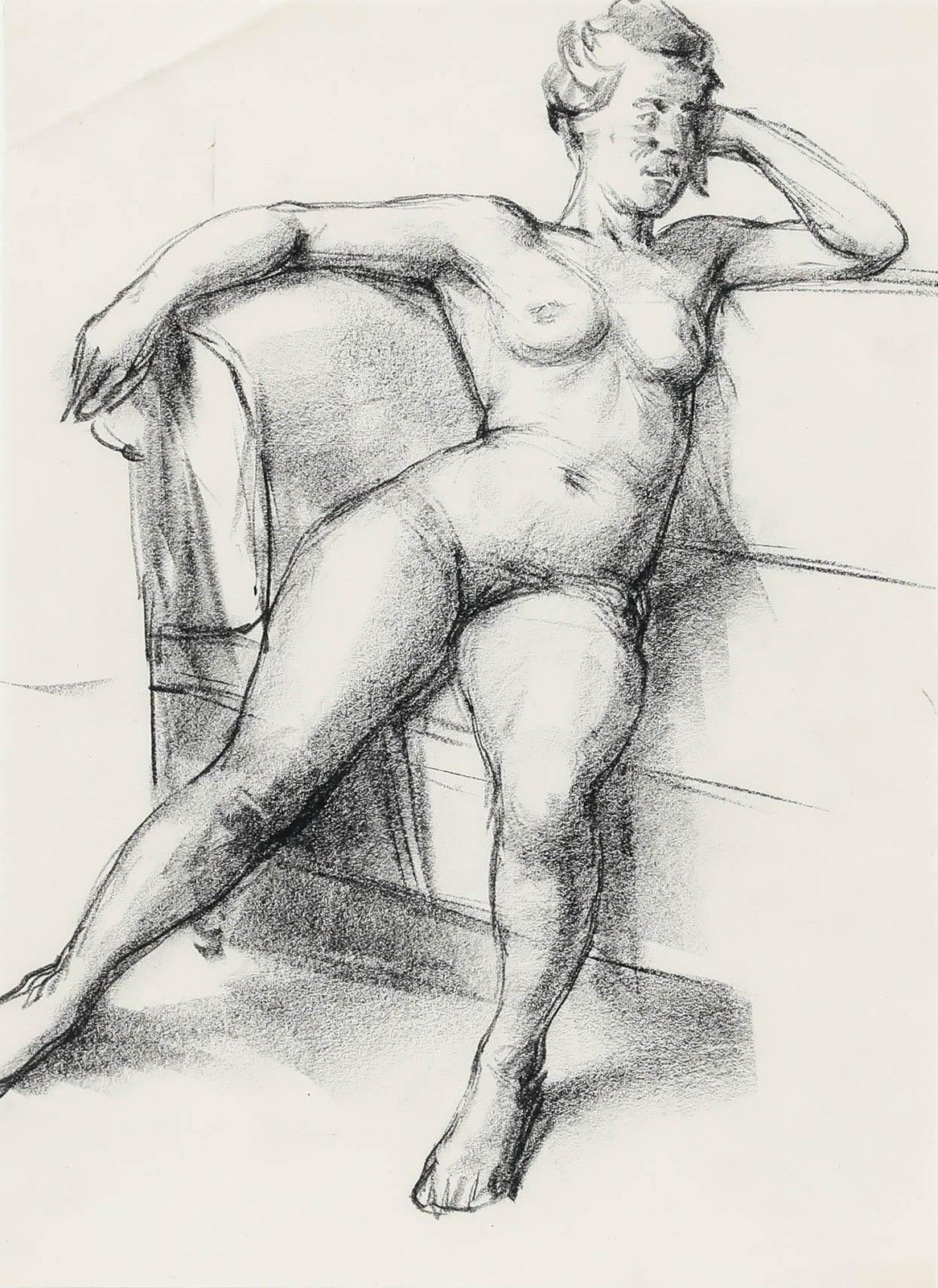 Peter Collins Arca 20th Century Charcoal Drawing, Nude On Sofa photo furniture
