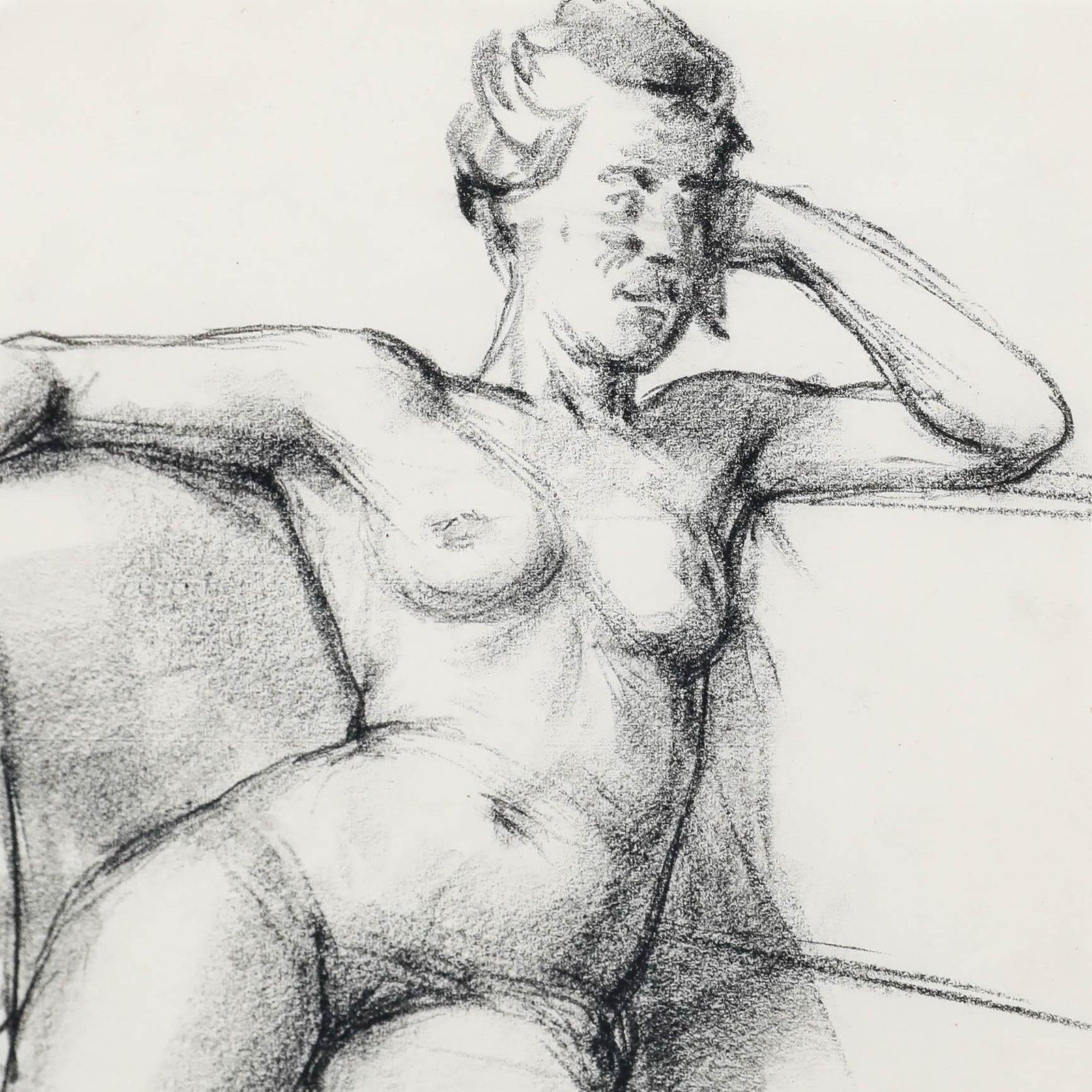 Peter Collins Arca 20th Century Charcoal Drawing, Nude On Sofa photo Art