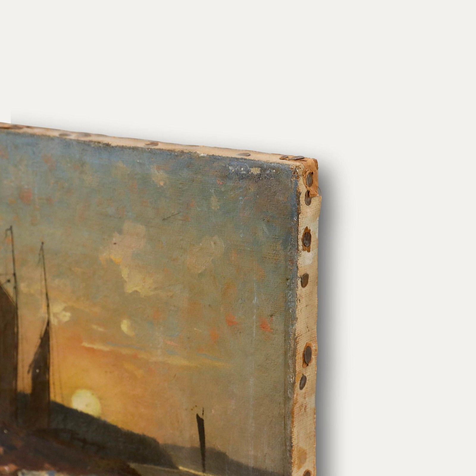 1887 Oil Beached Fishing Boats At Sunset photo vinterior