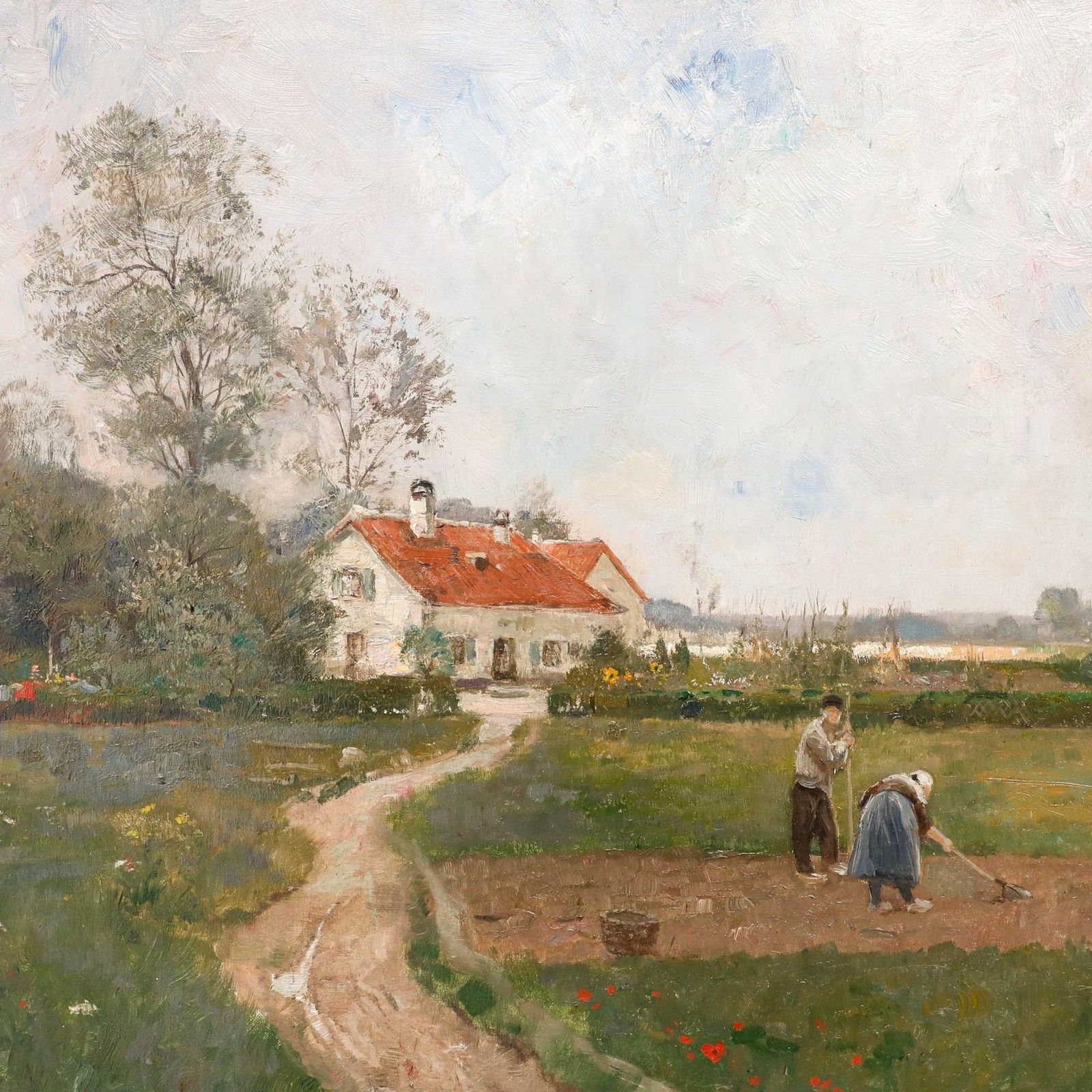 Frederick Vezin (1859 1942) Framed Oil, Working The Allotment Patch photo Art