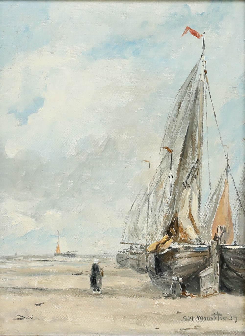 After Munthe Morgenstjerne Early 20th Century Oil, Beached Boats photo furniture