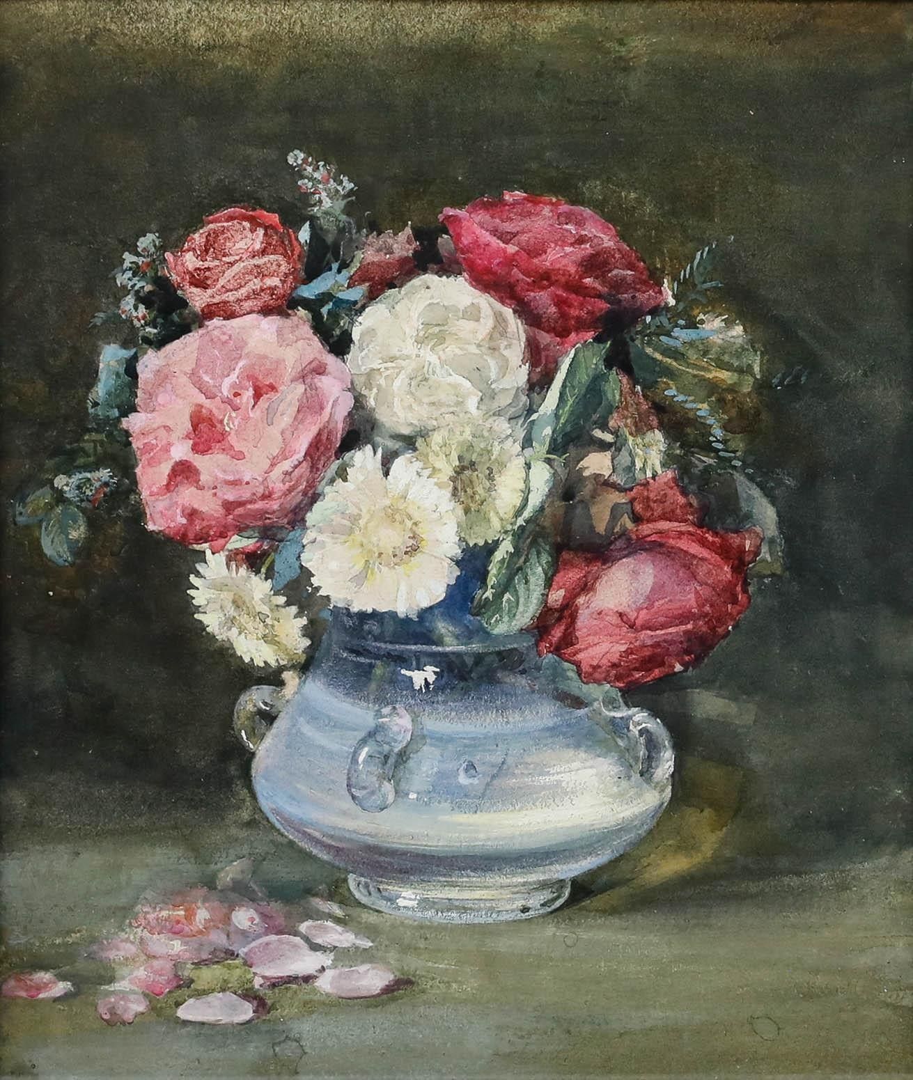 Framed Early 20th Century Watercolour Still Life With Roses photo furniture