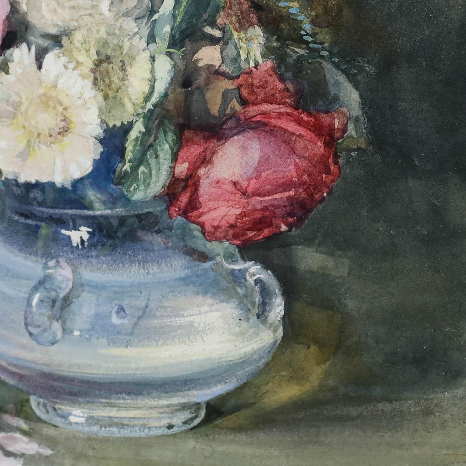 Framed Early 20th Century Watercolour Still Life With Roses photo Art